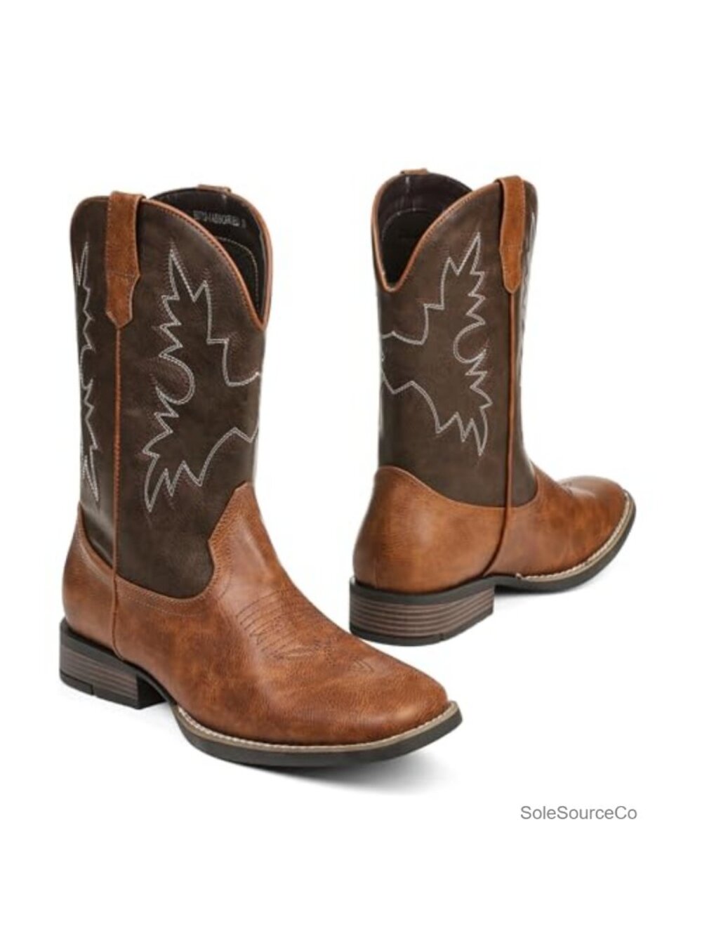 Men's Western Cowboy Boots Wide Square Toe Faux Leather Work Rodeo
